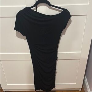 Bebe Black Ruched Asymmetrical Bodycon Dress